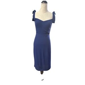 Reformation Navy Blue Tie Shoulder Sweetheart Midi Sheath Dress Sz 4 Made in USA
